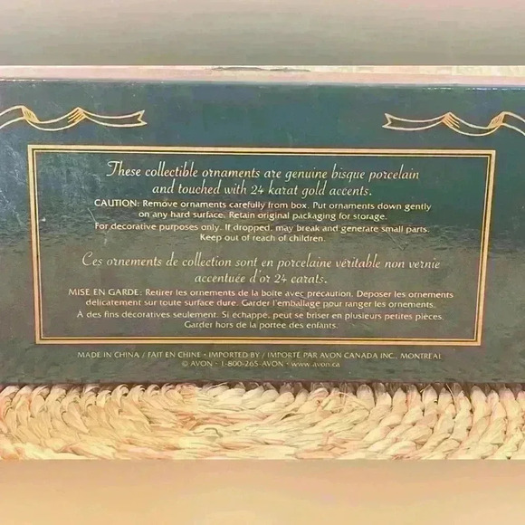 VTG Avon bisque porcelain christmas tree ornament trio in box 24k  gold accents - Picture 6 of 6